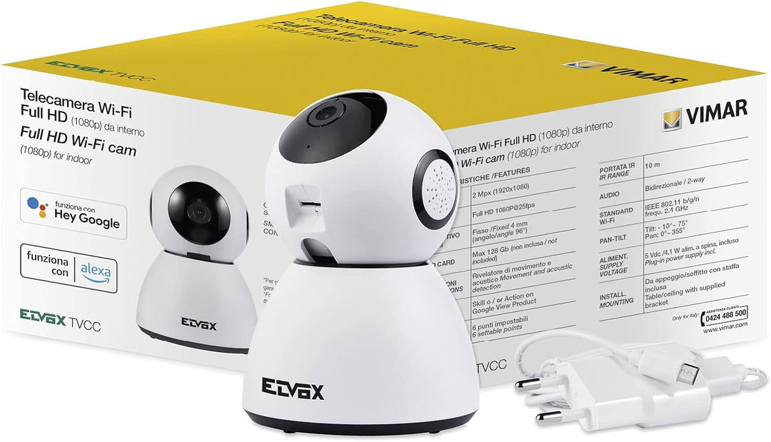 Vimar 46239.040A WiFi Motor-Farbkamera Kompatibel mit Alexa, HD Auflösung 1080, Bewegungsmelder funk