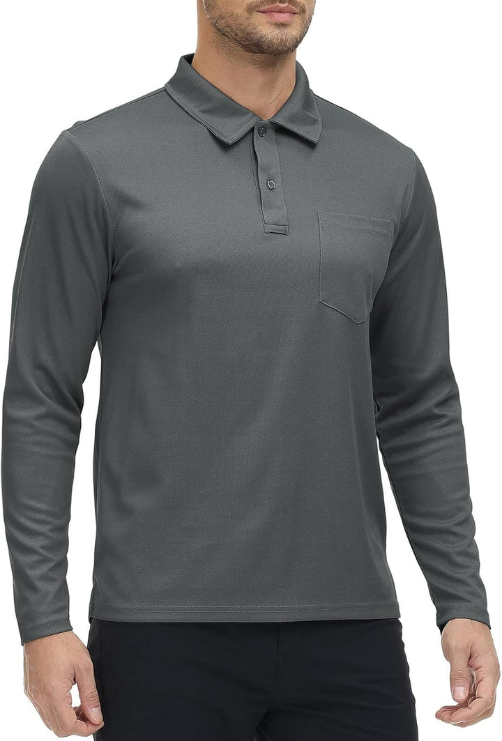 Poloshirt Herren Langarm Golf Shirts Atmungsaktiv Schnelltrocknend Army Polo T-Shirts Outdoor Sport