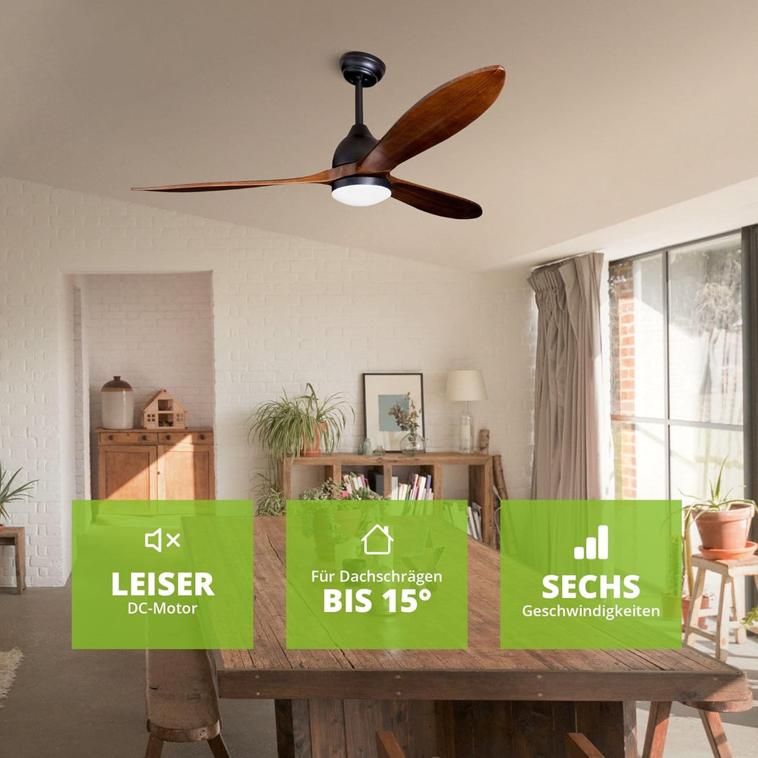 Eclipse Deckenventilator mit Beleuchtung, Leise mit 6 Windstufen, App und Fernbedienung, Sommer und