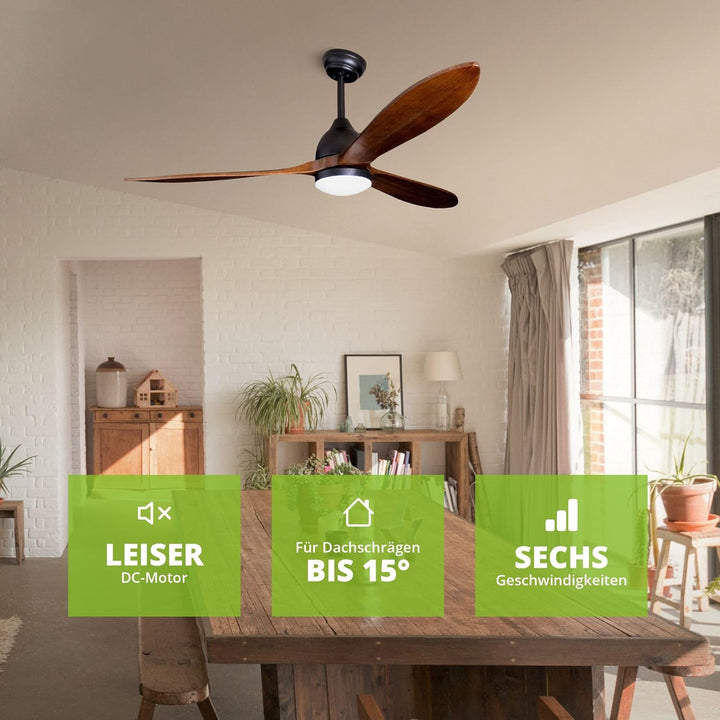 Eclipse Deckenventilator mit Beleuchtung, Leise mit 6 Windstufen, App und Fernbedienung, Sommer und