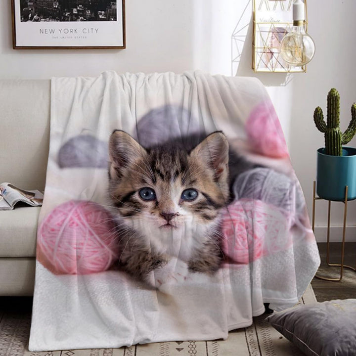 Kuscheldecke Mit Katzenmotiv 130x150cm, Sofa Decke Mit Tiermotiv, Weiche Warme Fleecedecke für Erwac
