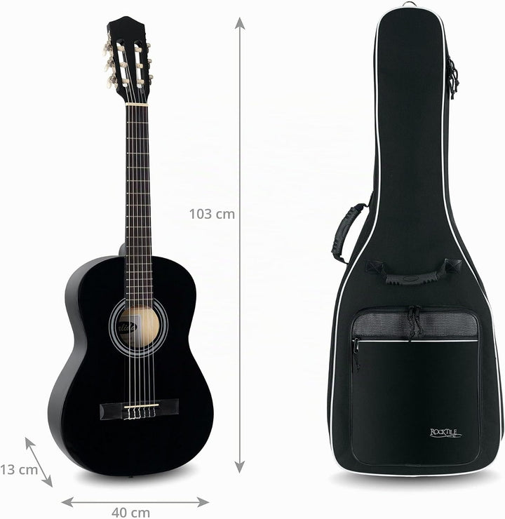 ROCKTILE Klassik-Gitarrentasche 4/4-Grösse - wasserabweisender Gigbag mit weicher Polsterung und Fix