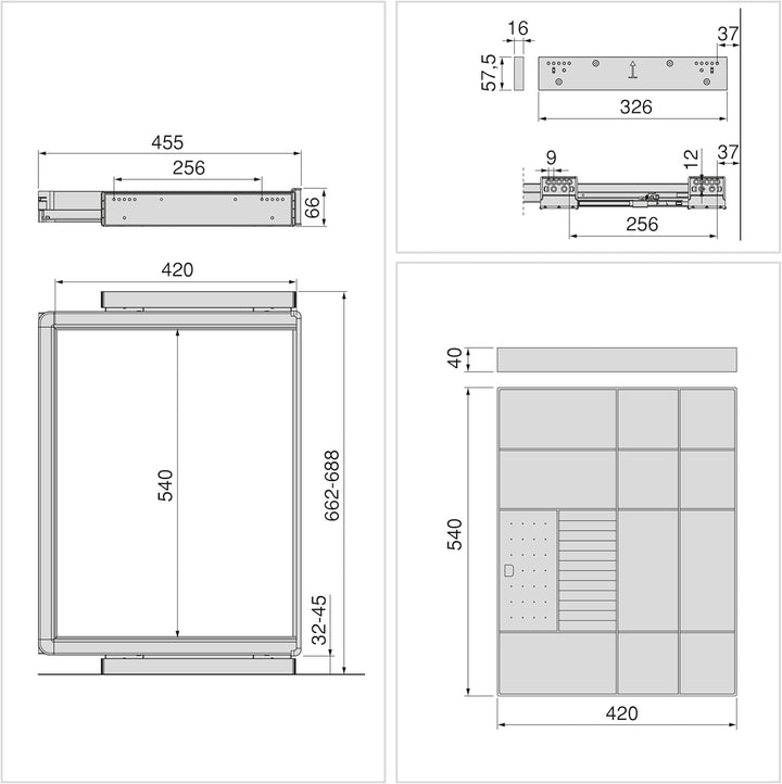 Emuca - Satz Organisationsschublade und ahmen für Schrank Quartz, mit Softclose-Vollauszug, Modul 70