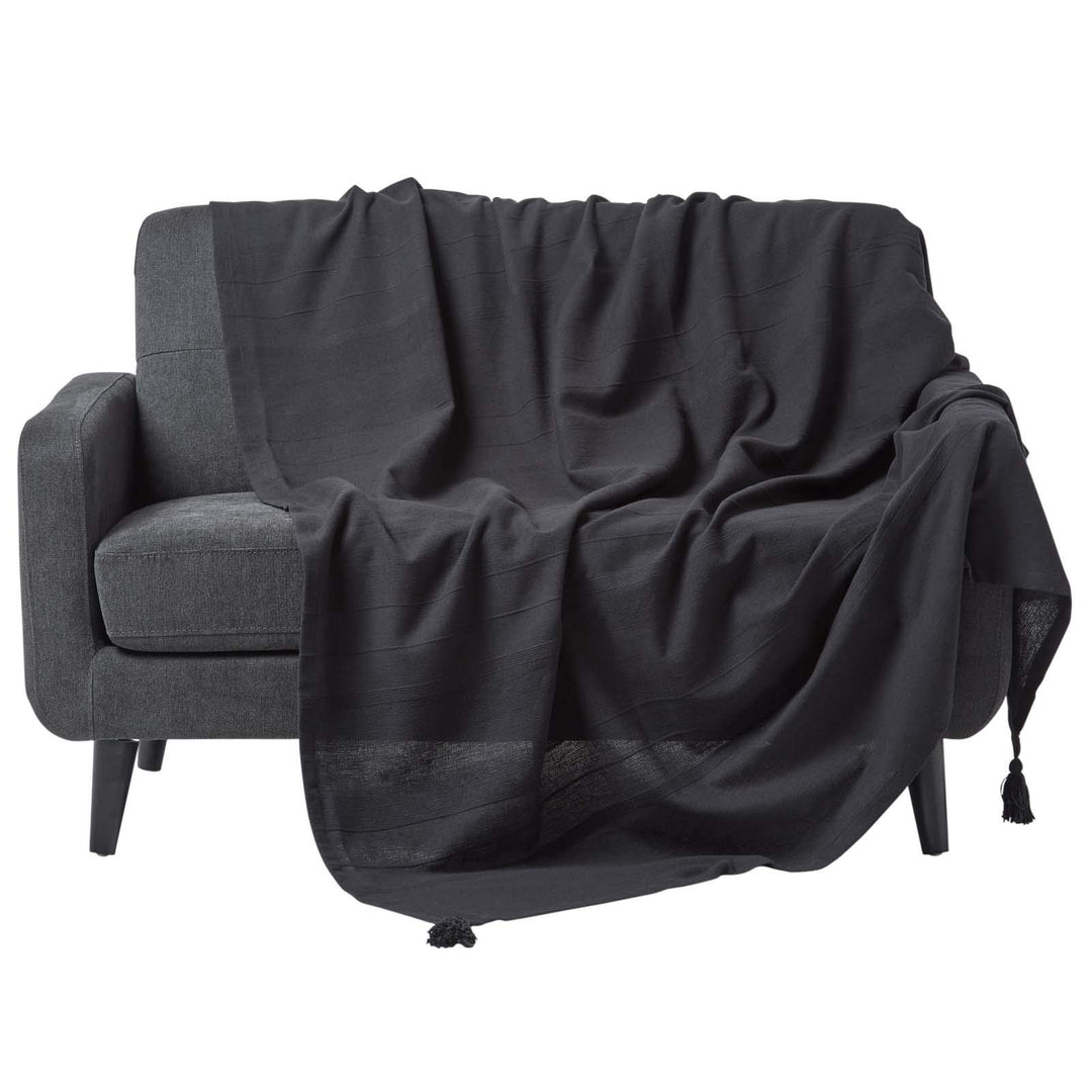 Homescapes extra grosse Tagesdecke Rajput, schwarz, Wohndecke aus 100% Baumwolle, 255 x 360 cm, Sofa