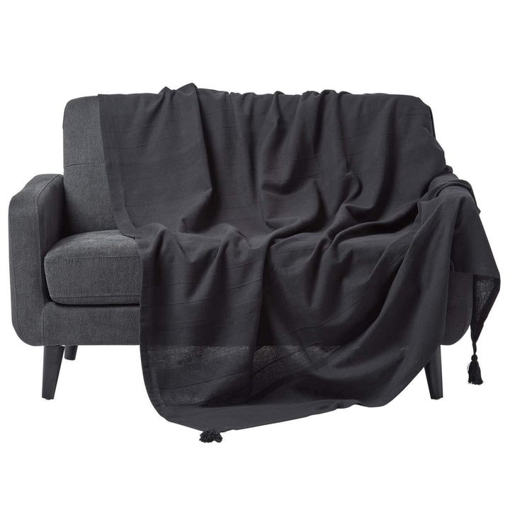 Homescapes extra grosse Tagesdecke Rajput, schwarz, Wohndecke aus 100% Baumwolle, 255 x 360 cm, Sofa