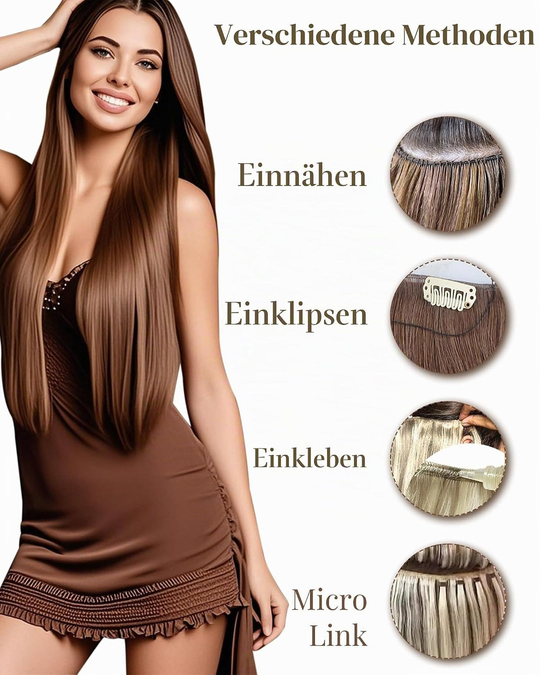 Hetto Tressen Echthaar, Balayage Naturschwarz mit Silber, 35cm, 80g | 100% Remy Haar, Stylbar, knote