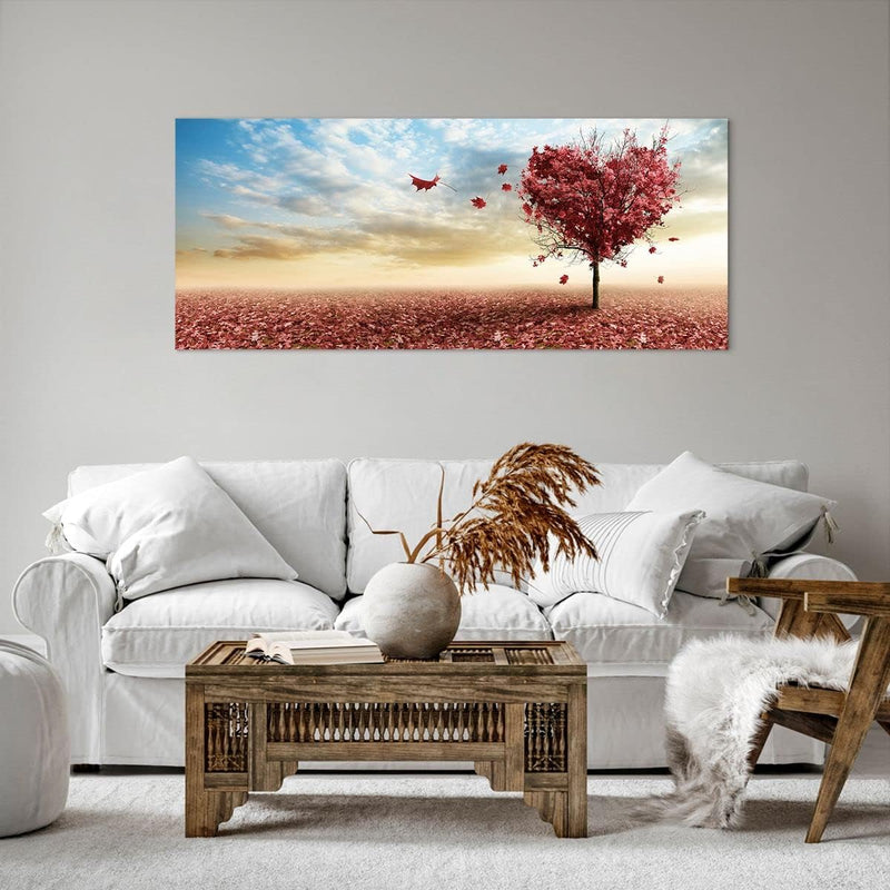 Wandbilder Dekoration Wohnzimmer Abstraktion Herbst Baum Blatt Panorama Bilder auf Leinwand 120x50cm