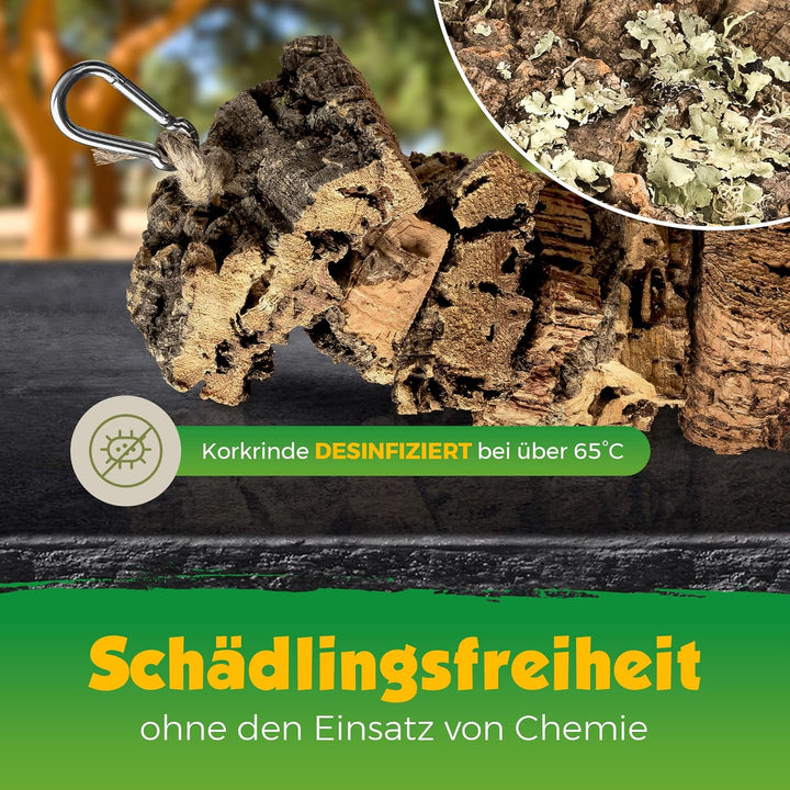 Kette zum Knabbern aus Korkrinde | 60cm | Spielzeug für Vögel | Naturmaterial Kork