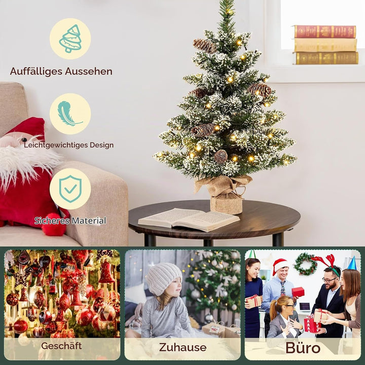KOMFOTTEU 64 cm künstlicher Weihnachtsbaum Mini, Tisch Christbaum mit 8 Tannenzapfen &amp; 75 Zweigspitz