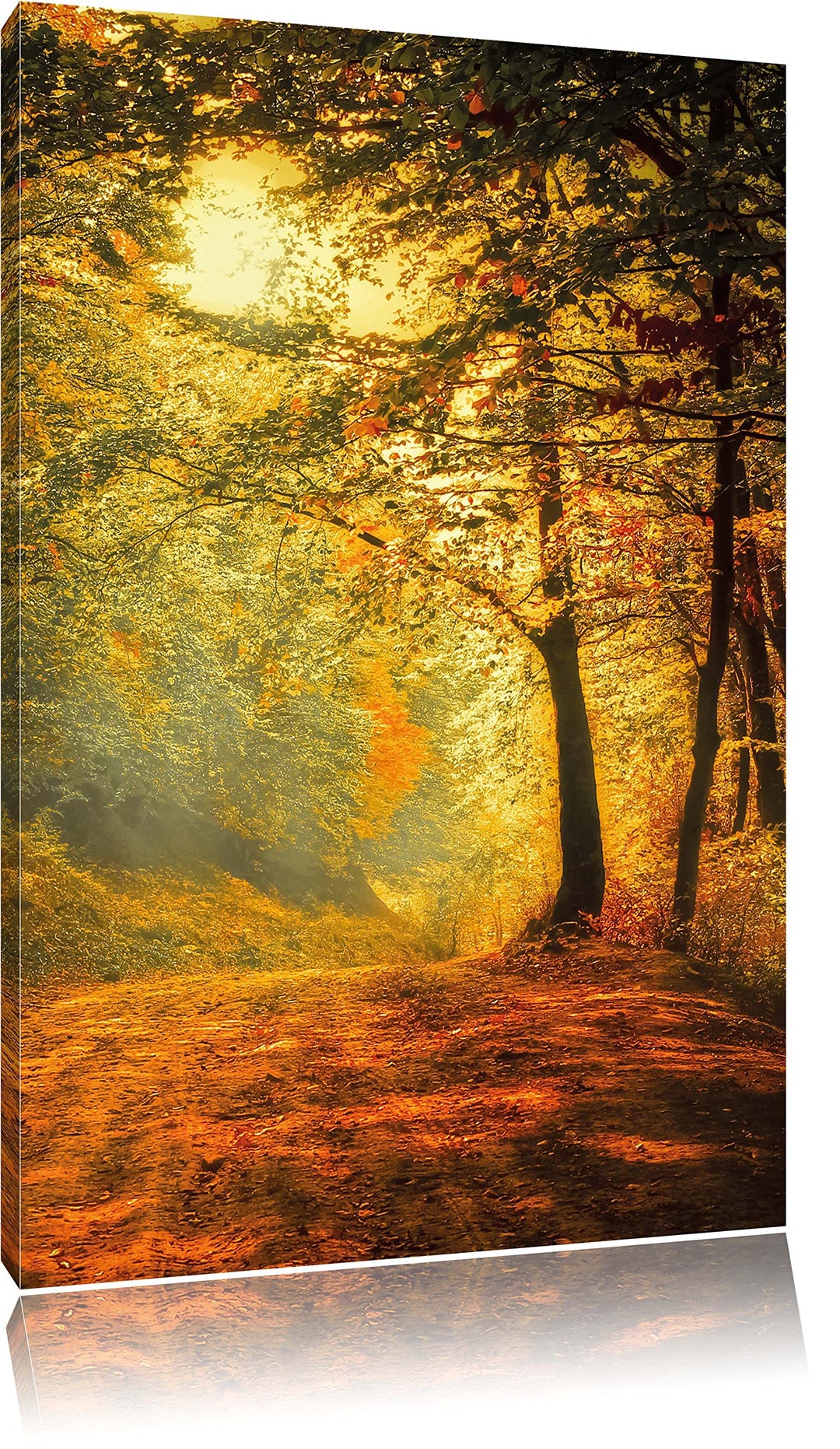 Pixxprint Wald im Herbst, Format: 100x70 auf Leinwand, XXL riesige Bilder fertig gerahmt mit Keilrah