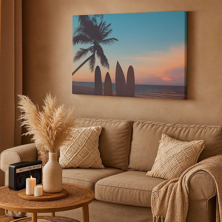 Bilder auf Leinwand 100x70cm Leinwandbild mit Rahmen Strand Meer Palme Gross Wanddeko Bild Schlafzim