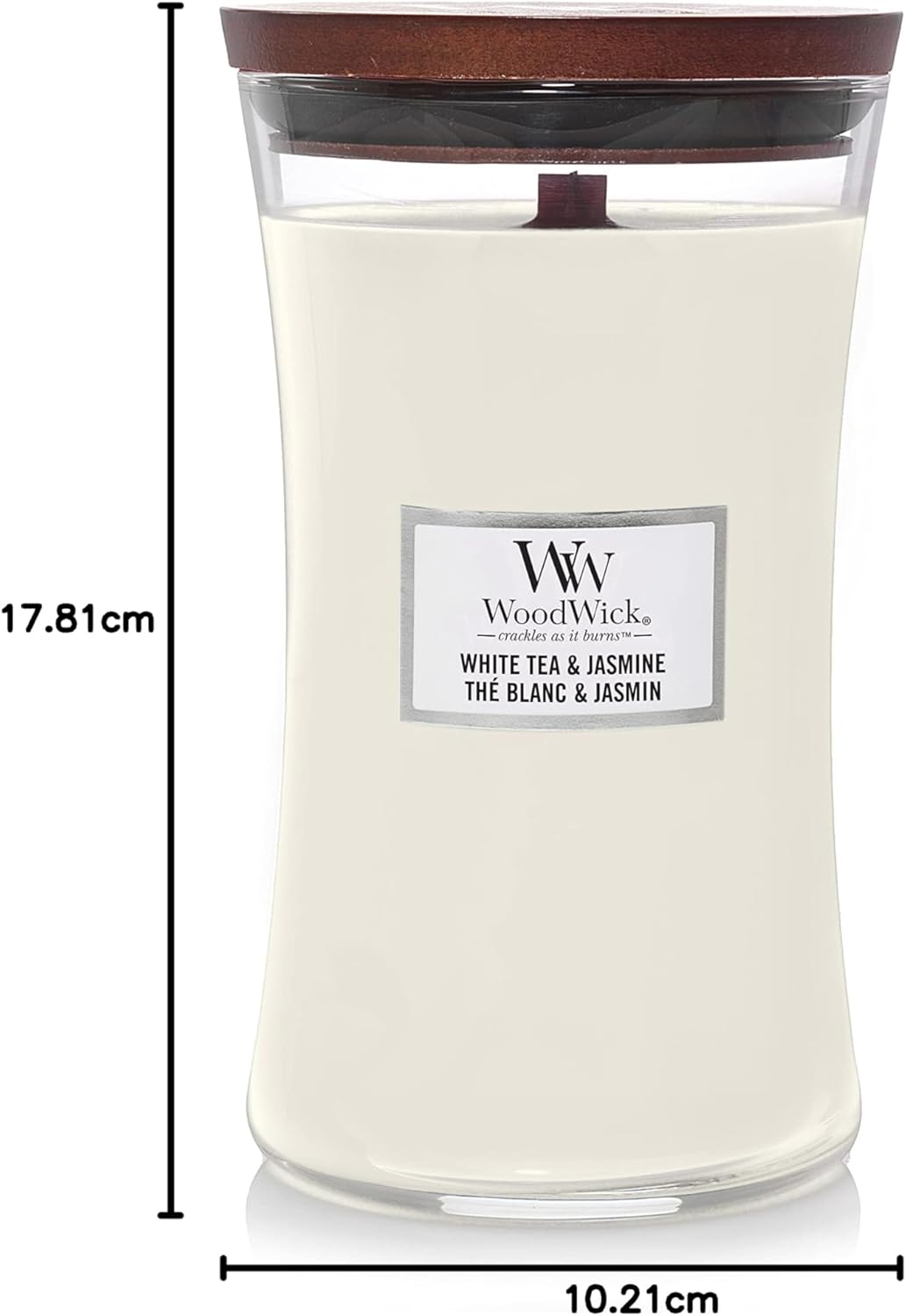Grosse WoodWick Duftkerze im Sanduhrglas mit knisterndem Docht, White Tea & Jasmine, bis zu 130 Stun