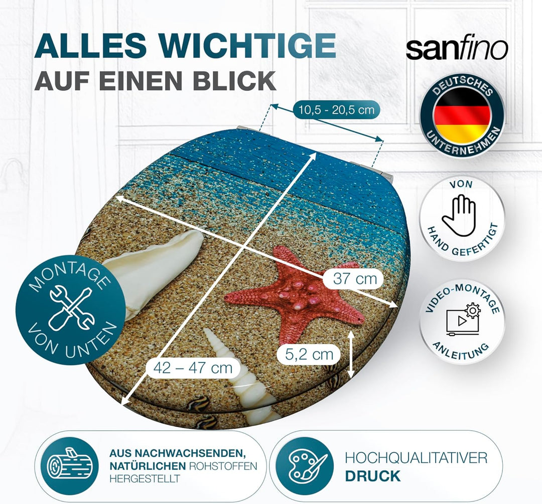 Premium WC Sitz mit Absenkautomatik – hochwertige Toilettendeckel aus Holz, viele bunte Motive, hohe
