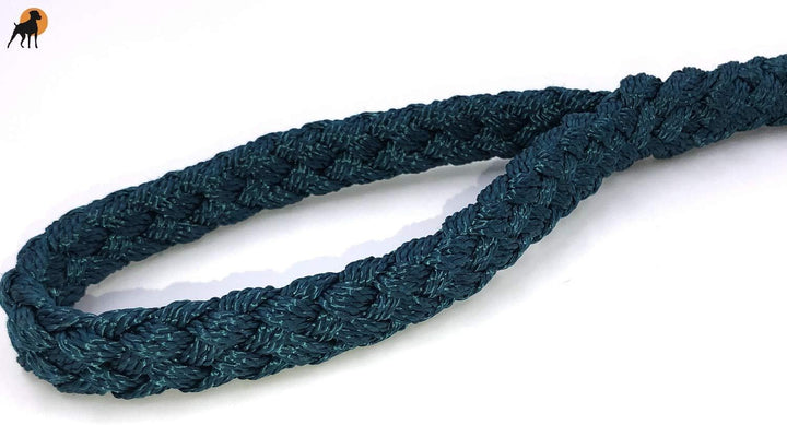 HWP Agility Leine Retrieverleine mit Halsband + Zugstop, Handgeflochten 12mm x 150cm, Petrol