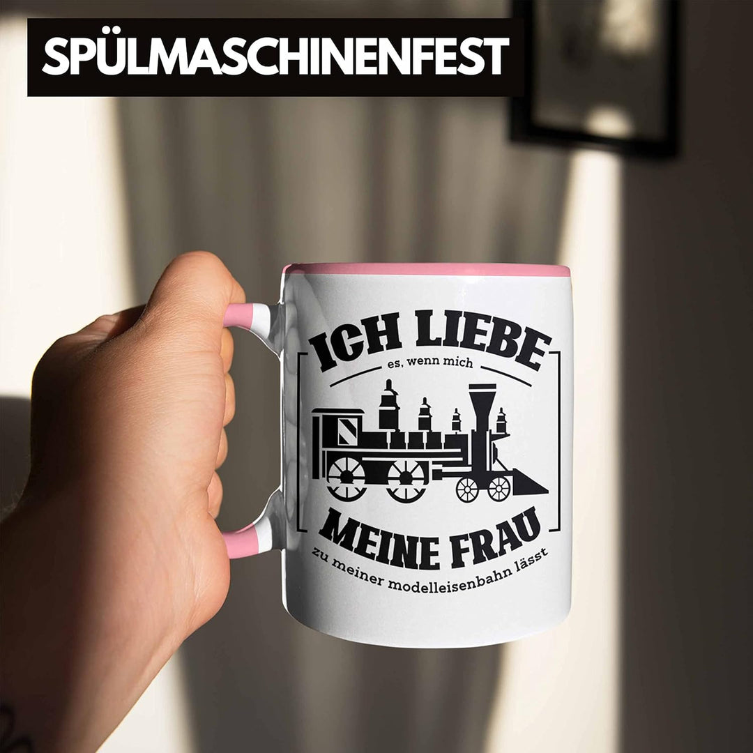 Trendation - Lustige Modelleisenbahn Tasse Geschenk für Eisenbahner (Rosa), Rosa