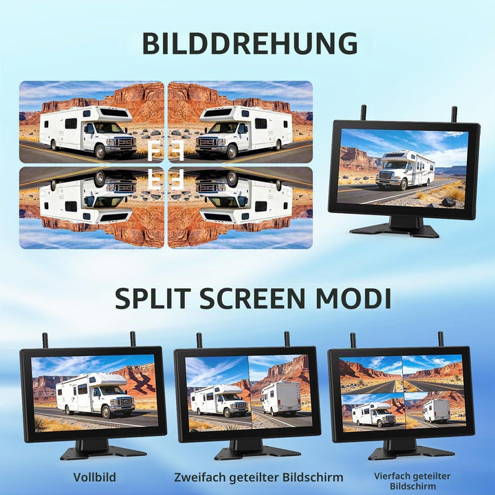 4 Magnetisch Solar Touchscreen Rückfahrkamera Kabellos, HD1080P, 9&
