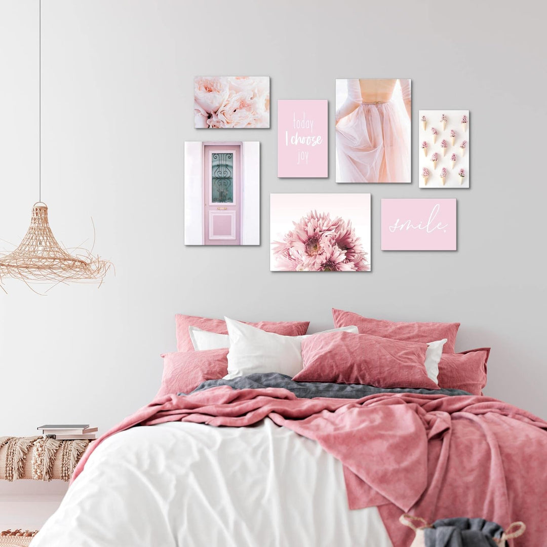 Novart Wandbilder Fashion - KOMPLETT AUFHÄNGFERTIG - Rosa Wohnzimmer Mädchen Teenager- 7 Moderne Moo