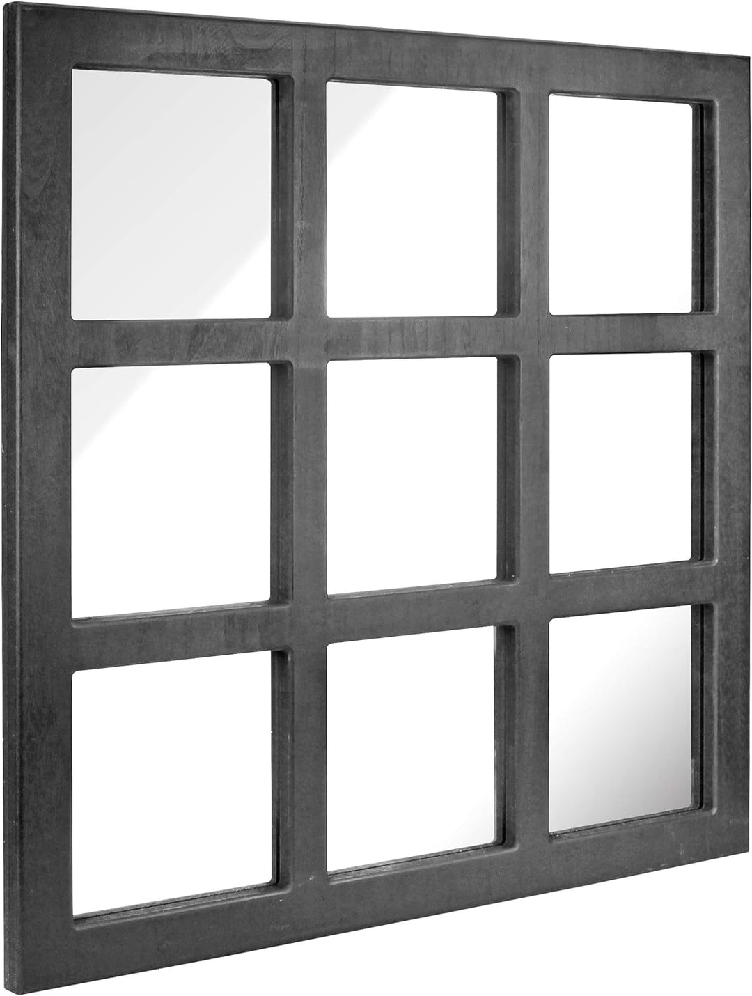 Stonebriar Square Rustic 9 Panel Window Pane Hanging Wall Mirror with Black Painted Wood Finish and