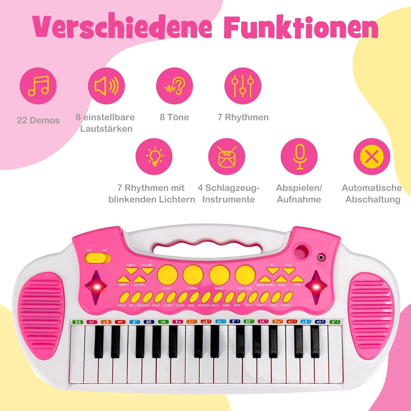 COSTWAY Kinder-Keyboard mit 31 Tasten, tragbares Musikinstrument mit Mehreren Sounds & Lichteffekten