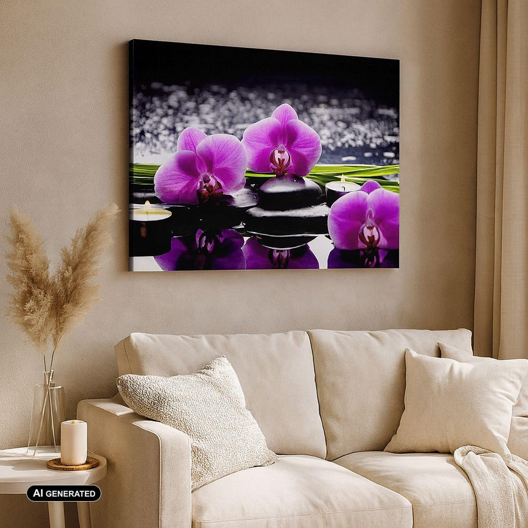 Bilder auf Leinwand 100x70cm Leinwandbild Orchidee Natur Wasser Blume Gross Wanddeko Bild Schlafzimm