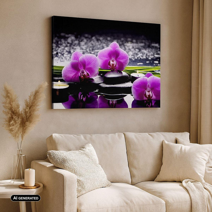 Bilder auf Leinwand 100x70cm Leinwandbild Orchidee Natur Wasser Blume Gross Wanddeko Bild Schlafzimm