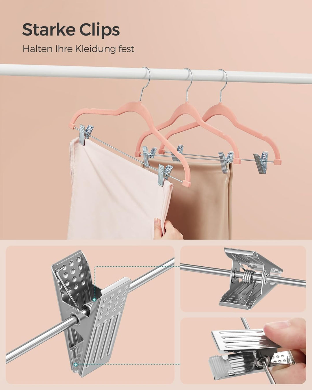 SONGMICS Kleiderbügel Samt, 10er Set, Rockbügel, 42,5 cm breit, mit verstellbaren Clips, rutschfest,