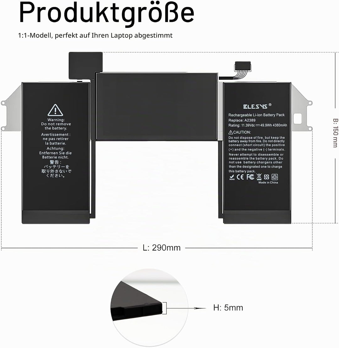 BLESYS A2337 Akku A2389 Laptop Ersatzakku für MacBook Air 13 Zoll A2337 M1 2020 EMC 3598 [Li-Polymer