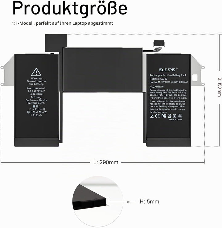 BLESYS A2337 Akku A2389 Laptop Ersatzakku für MacBook Air 13 Zoll A2337 M1 2020 EMC 3598 [Li-Polymer