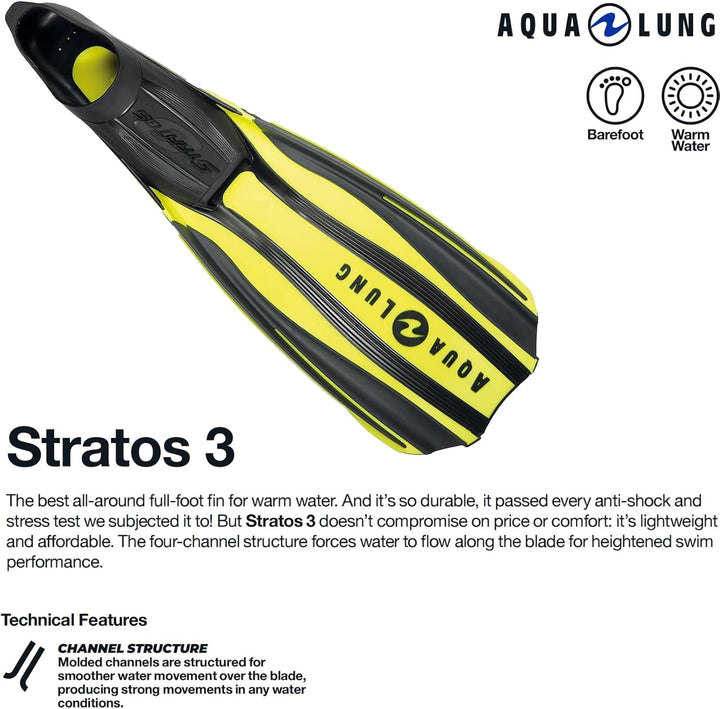 Aqualung Stratos 3 - Unisex-flossen Erwachsene, Fussteillose Flossen für maximale hydrodynamische Le