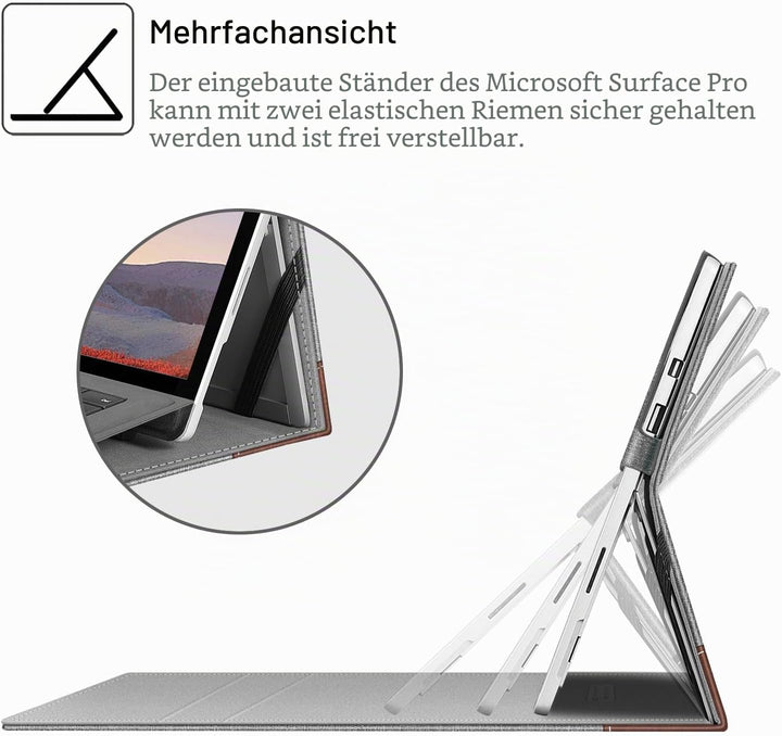 Fintie Hülle für Microsoft Surface Pro 7+ / 7/6 / 5/4 / 3 - Multi-Sichtwinkel Kunstleder Tasche Schu