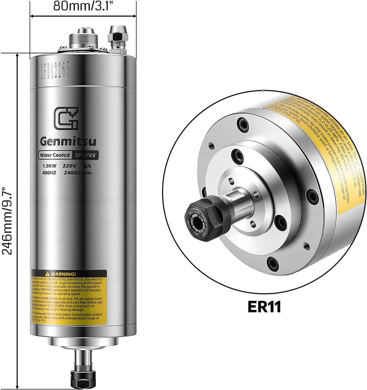 Genmitsu 1,5 kW CNC-Spindelmotor-Kit + Spindelmotorhalterung, wassergekühlter Spindelmotor, 24.000 U