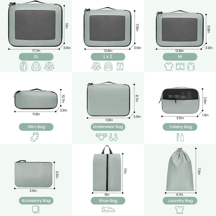 Packing Cubes for Suitcase 10 Set, Leichtgewichtige Gepäck Packing Organizer Packing Cubes für Reise