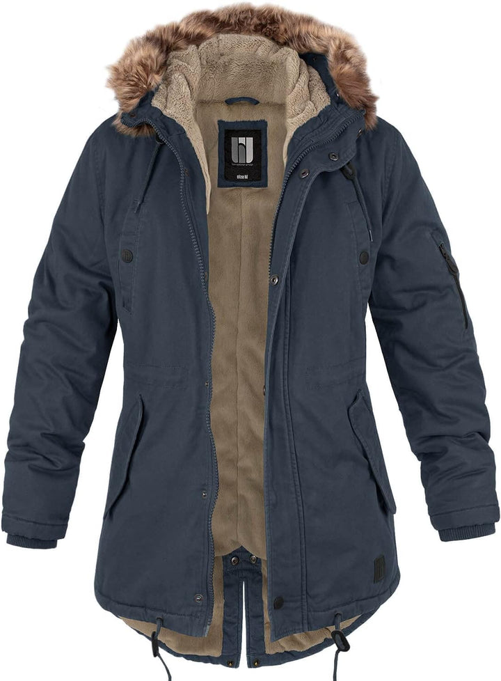 bw-online-shop Ladies Fishtail Winterparka mit Teddyfutter Parka Jacke Wintermantel S Navy, S Navy