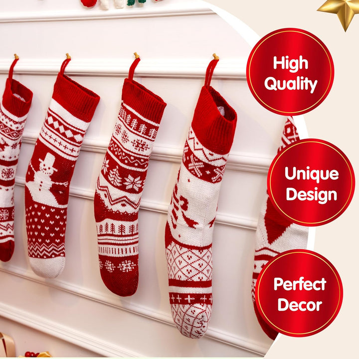 JOYIN 6er-Pack 45 cm gestrickte Weihnachtsstrümpfe, grosse rustikale Weihnachtsstrümpfe aus Garn für
