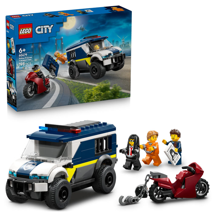LEGO City Gefangenentransporter - Spielzeug LKW Bauset mit Motorrad, 3 Minifiguren und Abnehmbarer G