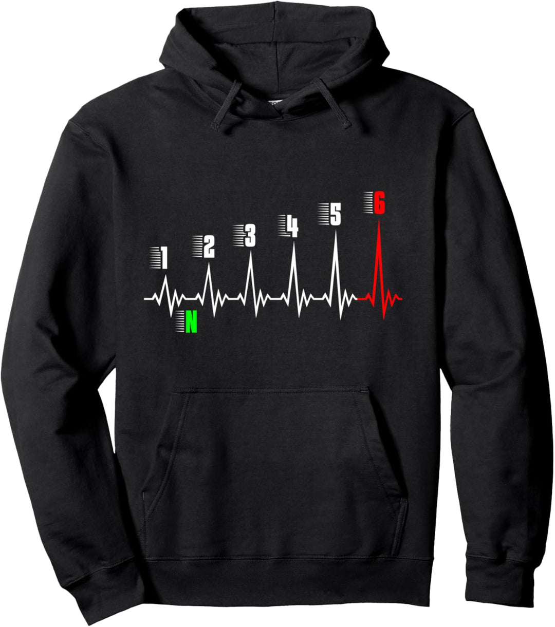 Herzschlag eines Motorradfahrers: 1N23456 - Motorrad Pullover Hoodie