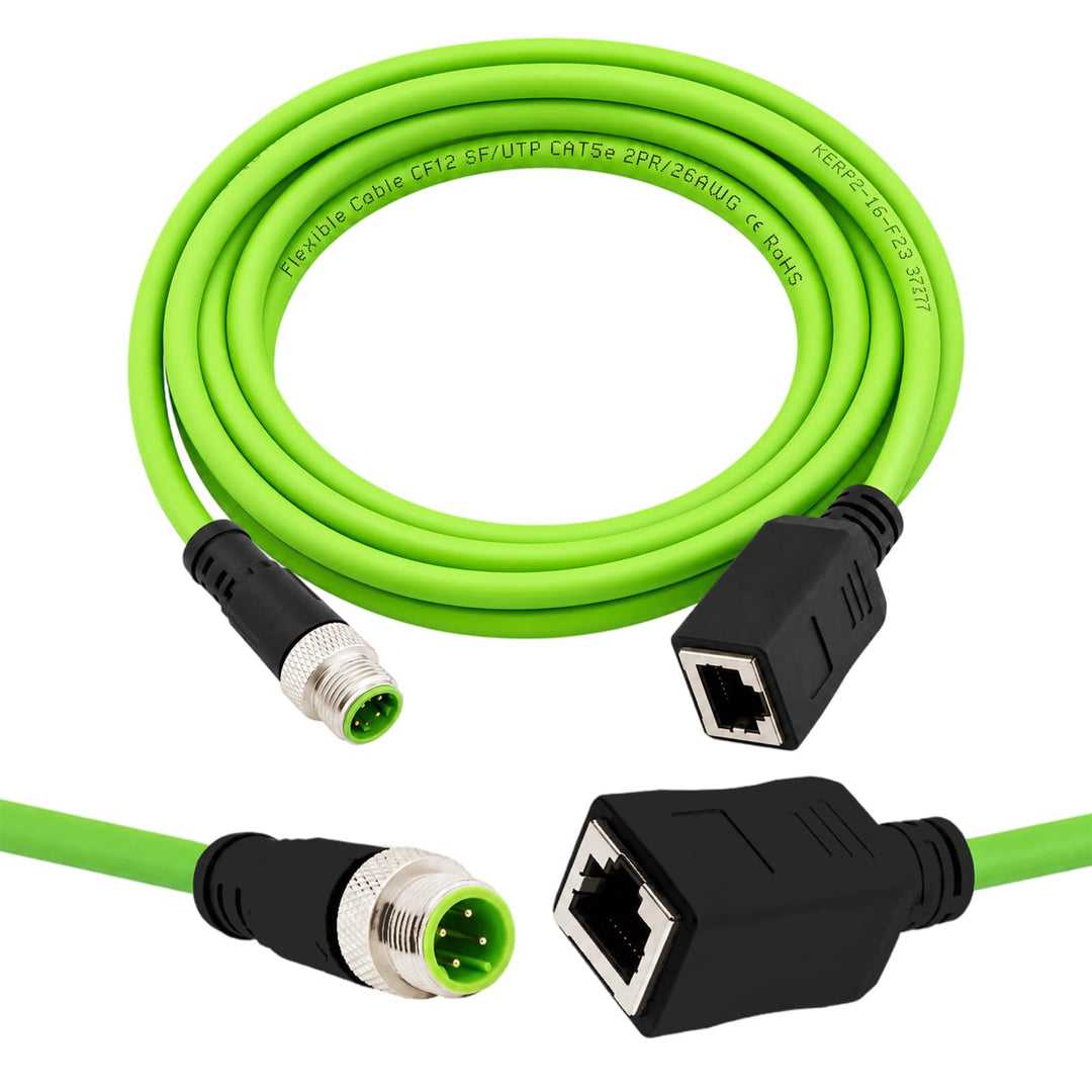 M12 auf RJ45 Adapterkabel (3m), Industrial Ethernet Cat5e D-Code 4-polig, M12 Stecker zu RJ45 Buchse