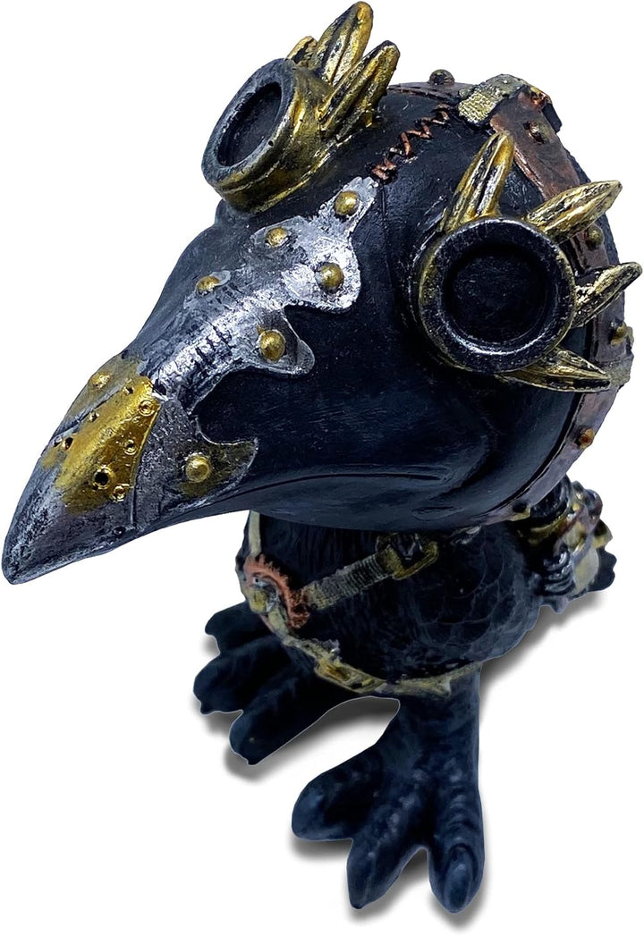 Objectz Wackelkopf Figur Kleiner schwarzer Rabe mit Pestmaske - Vogel mit beweglichem Kopf - Gothic