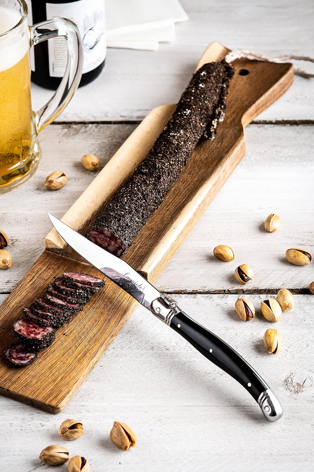 Laguiole Style de Vie Wurstbrett mit Messer, Akazienholz