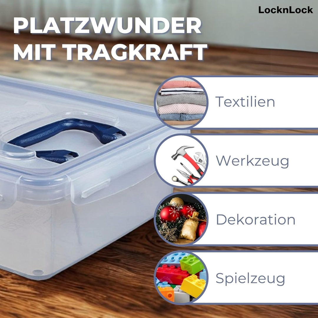 LocknLock PP CLASSIC Aufbewahrungsbox mit Deckel und Griffen | 10 L, 456 x 300 x 110 mm | 100 % Luft