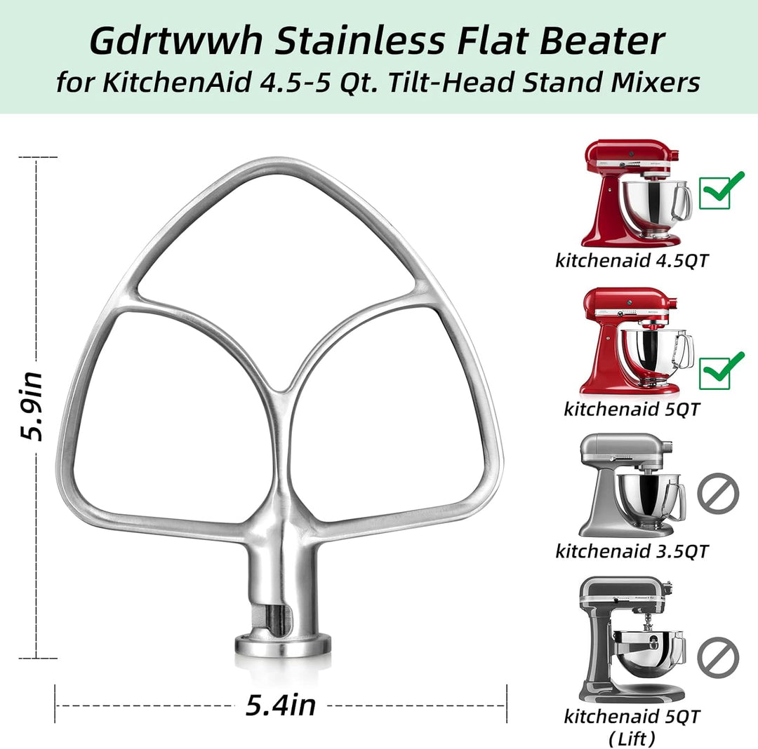 Gdrtwwh Flachrührer-Aufsatz aus Edelstahl für KitchenAid 4,5-5 Quart Standmixer mit neigbarem Kopf,