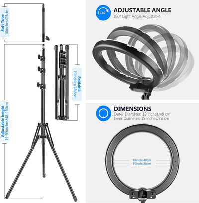 NEEWER Ringlicht RGB18-APP 18Zoll RGB APP Steuerung mit Ständer und Telefonhalter, 42W dimmbar zweif