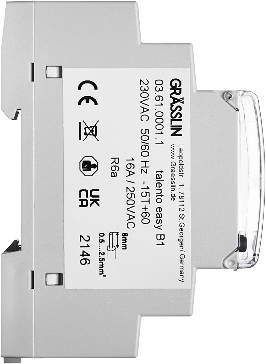 GRÄSSLIN 03.61.0001.1 talento Easy B1 – Digitale Zeitschaltuhr mit Jahresprogramm I 1-Kanal I 50 Spe