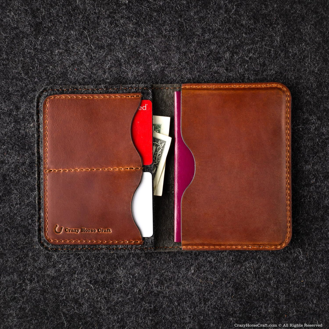 Crazy Horse Craft, AirTag Reisepass Geldbörse - Italienisches Leder, Classic Brown, Reisekartenhalte