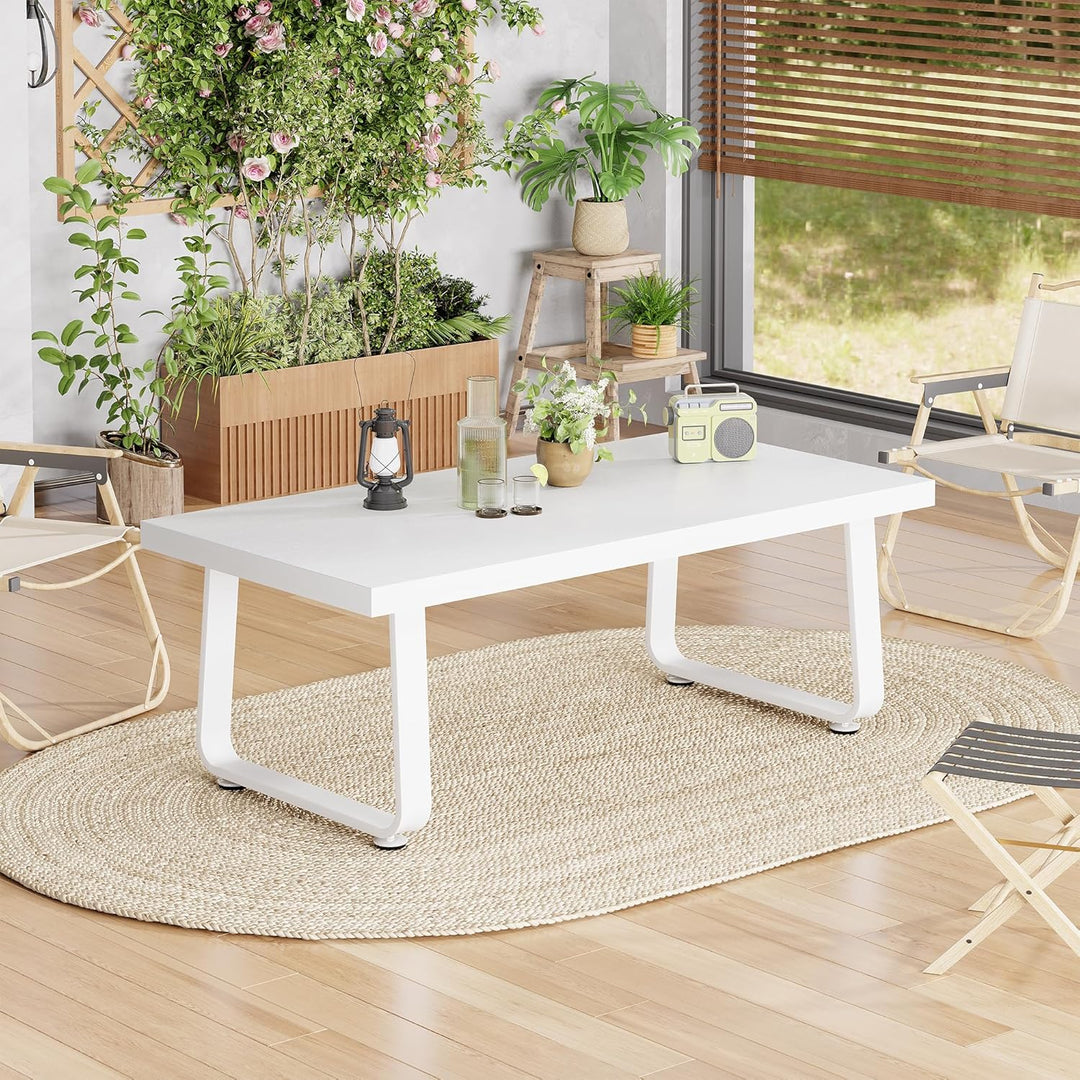 HSH Couchtisch Weiss, Wohnzimmertisch aus Holz Metallgestell, Sofatisch, Tisch, Beistelltisch, Kaffe