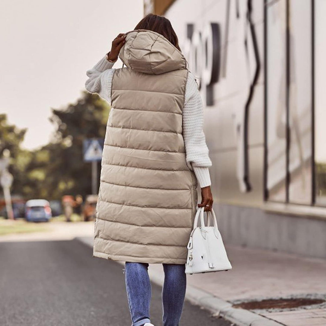 Duohropke Steppweste Damen Lang mit Kapuze Elegant Übergangsjacke Damenwesten Longweste Steppjacke P