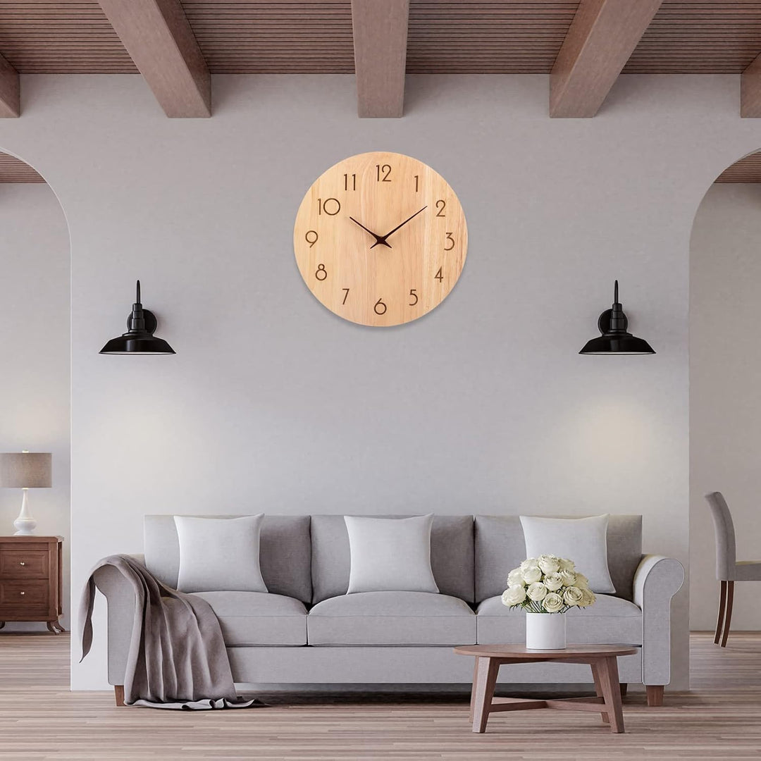 Wanduhr Holz Eiche Ohne TickgeräUsche Lautlos 30cm Quarz Gross Einfach zu Lesen für Zimmer Zuhause K
