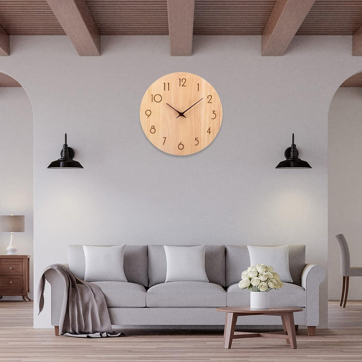 Wanduhr Holz Eiche Ohne TickgeräUsche Lautlos 30cm Quarz Gross Einfach zu Lesen für Zimmer Zuhause K