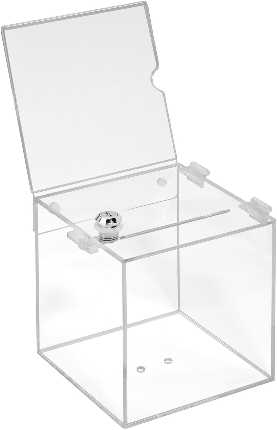 Losbox aus Acrylglas in 150x150x150mm mit Schloss und Topschild 150x150mm - Zeigis® / Spendenbox/Akt