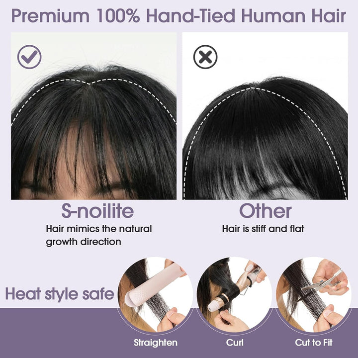S-noilite Toupets für Frauen mit Pony 8x11cm - 100% Echthaar Topper Hair Extensions Echthaar Damen H